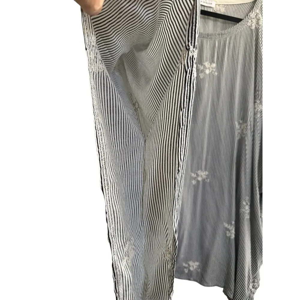 Sarong Social Club Beach Swim Coverup Tunic Poncho Blue Stripe Embroidered #7260